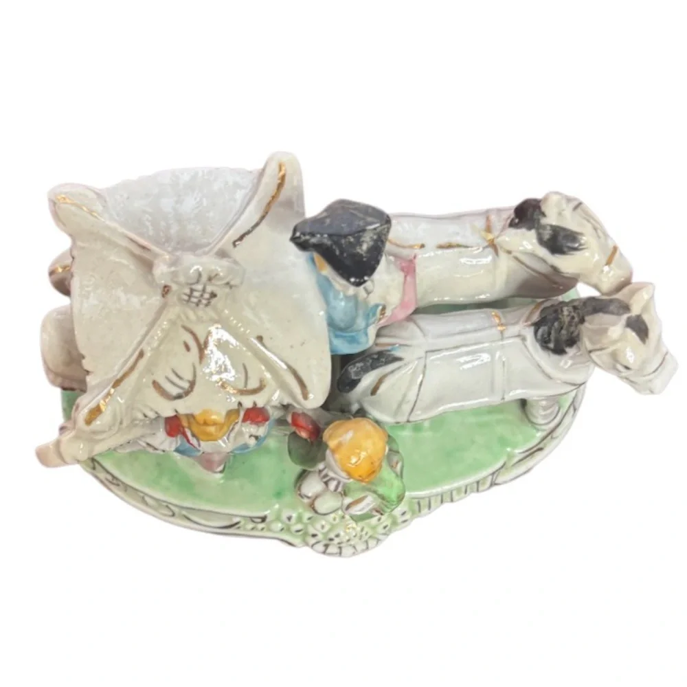 Vintage Courting Couple Horse Carriage Antique Porcelain Figurine Made in Japan